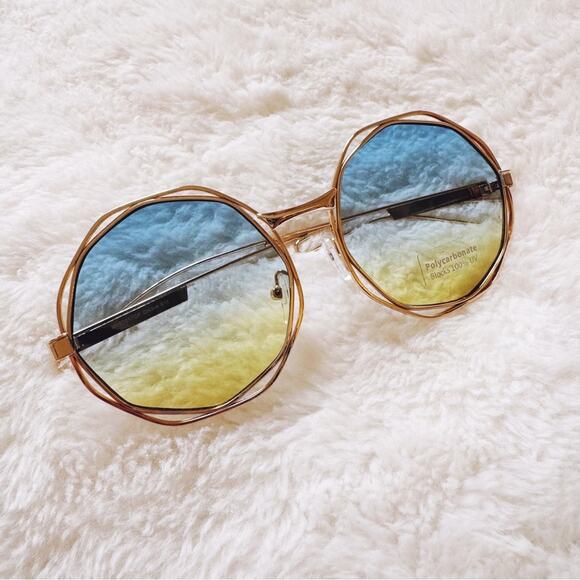 Seraphina Blue & Yellow Geometric Sunglasses - Picture 3 of 11